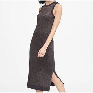 Banana Republic Ribbed Black Gold Metallic Dress sz Small